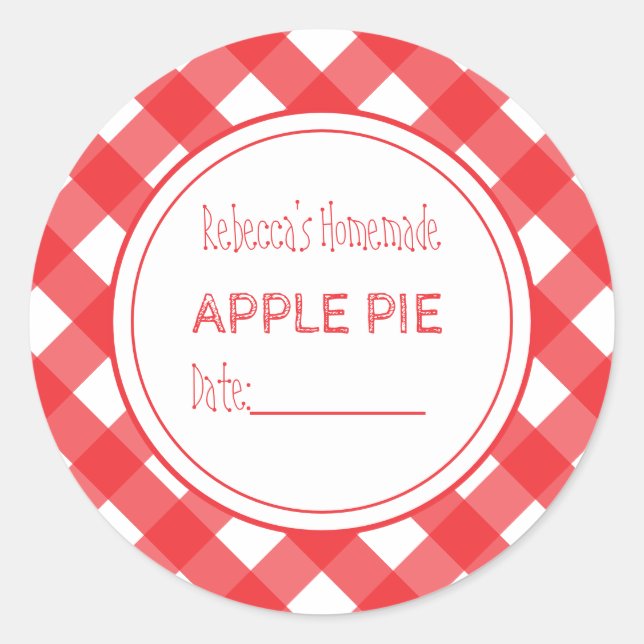 Hausgemachte Backwaren Apple Pie Red & White Karo Runder Aufkleber (Vorderseite)
