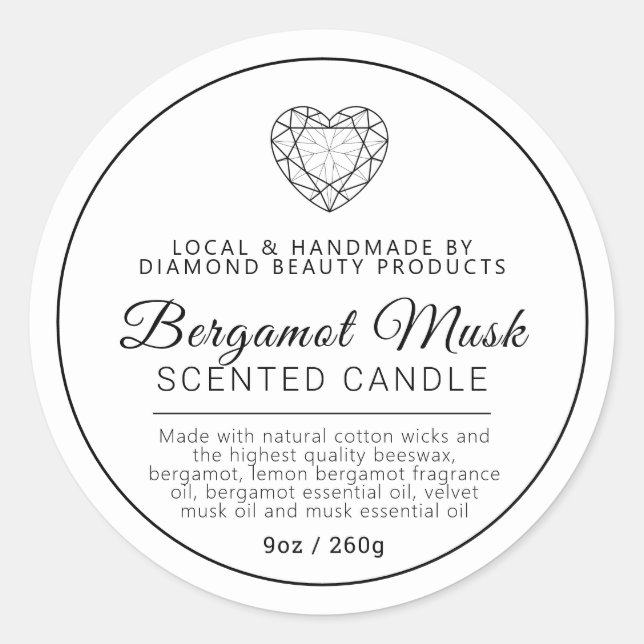 Hausgemachte Bergamot Diamantkerzen aus Moschk Runder Aufkleber (Vorderseite)