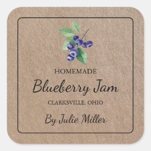 Hausgemachte Blueberry Jam Square Kraft Papier Lab Quadratischer Aufkleber