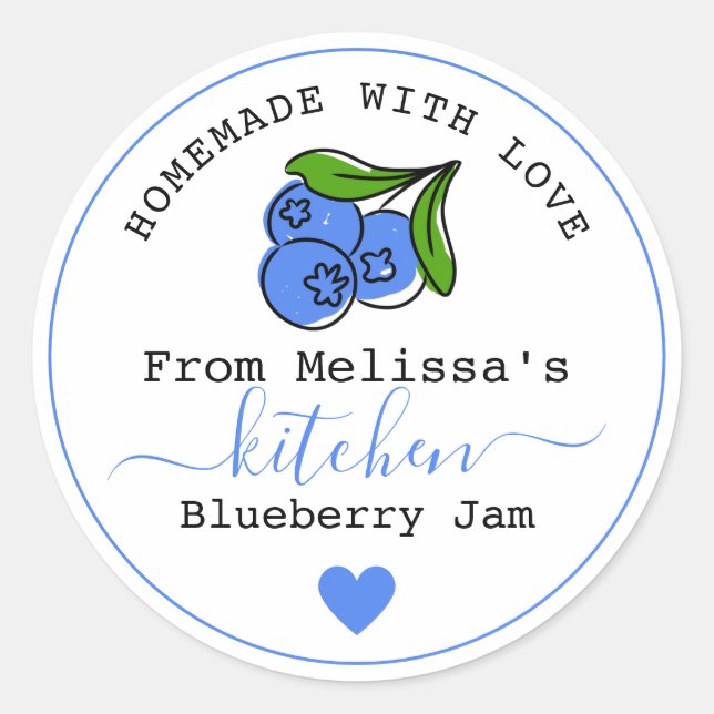 hausgemachte Blueberry-Marmelade aus der Küche von Runder Aufkleber (Vorderseite)