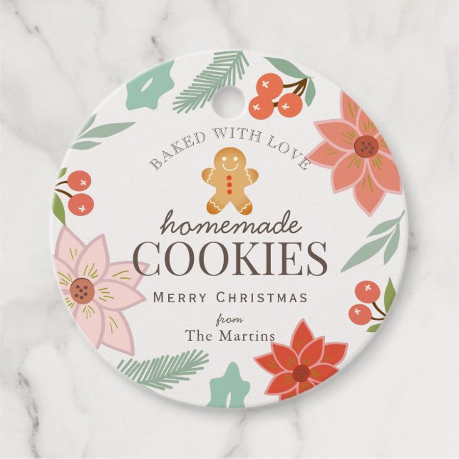 Hausgemachte Cookies Blumencreme Urlaub Geschenkanhänger (Vorderseite)