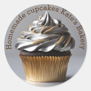 Hausgemachte Cupcakes Gold Beige Silber Rundaufkle Runder Aufkleber