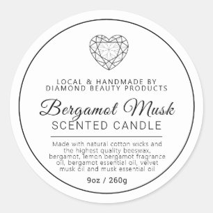 Hausgemachte Diamantkerzen aus Bergamot-Moschus Runder Aufkleber