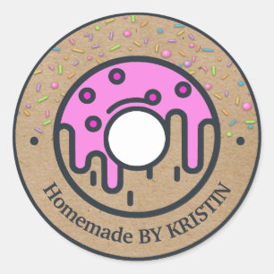 Hausgemachte Donut Craft Papier Klassischer Rundau Runder Aufkleber