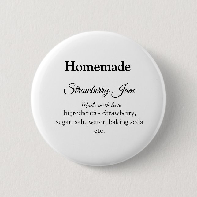 Hausgemachte Erdbeermarmelade mit Liebe fügen Text Button (Vorderseite)