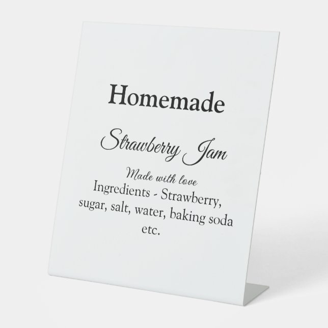 Hausgemachte Erdbeermarmelade mit Liebe fügen Text Sockelschild (Vorderseite)