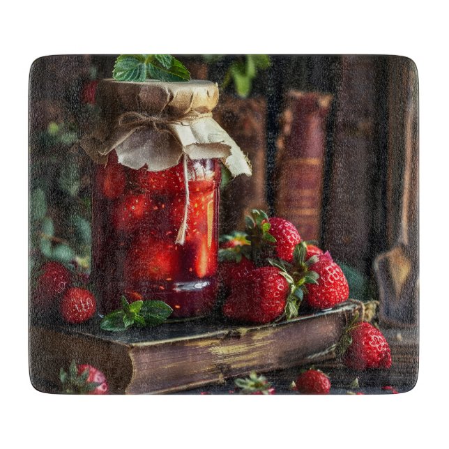 Hausgemachte Erdbeermarmelade Schneidebrett (Vorderseite)