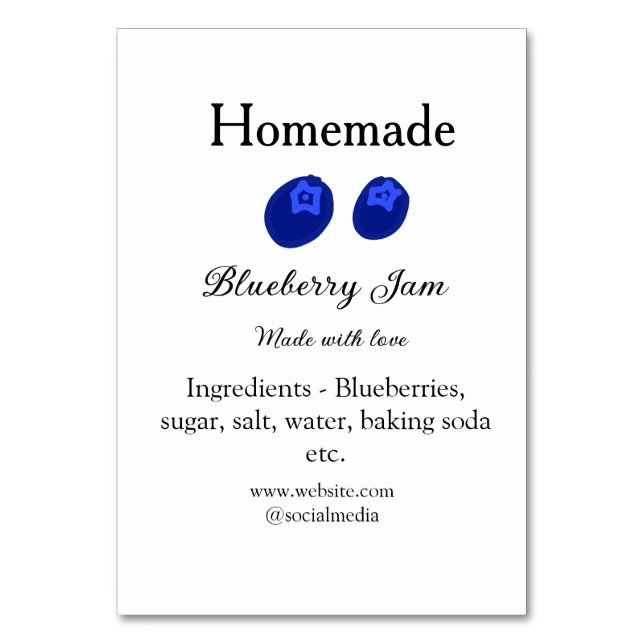 Hausgemachte Heidelbeermarmelade aus Liebe fügen T Tischnummer (Vorderseite)