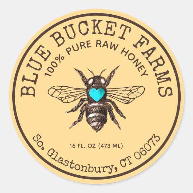 Hausgemachte Honey Bee Yellow Jar Label Runder Aufkleber (Vorderseite)