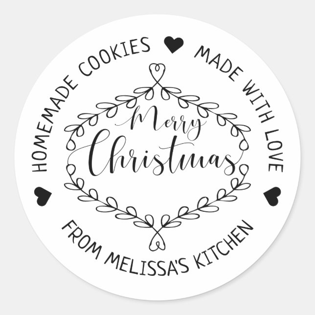 Hausgemachte Kekse aus Liebe Frohe Weihnachten Runder Aufkleber (Vorderseite)