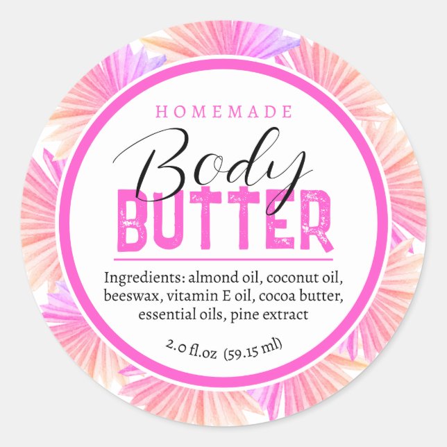 Hausgemachte Körbe Butter Zutaten rosa Palmen Runder Aufkleber (Vorderseite)