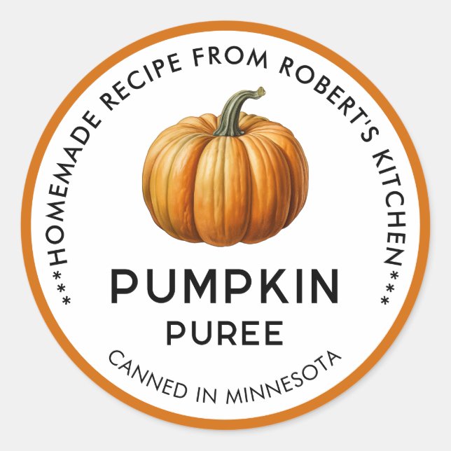 Hausgemachte Kürbispürekonserven Jar Labels Runder Aufkleber (Vorderseite)