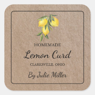 Hausgemachte Lemon Curd Square Papieretikett Quadratischer Aufkleber