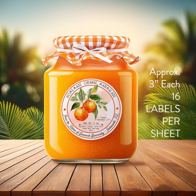 hausgemachte Marmelade-Konservierung für Orange 3  Aufkleber (Tangy Homemade Orange Marmalade Canning Vinyl Waterproof 3" Kiss Cut Stickers | Labels - 16 | Sheet)
