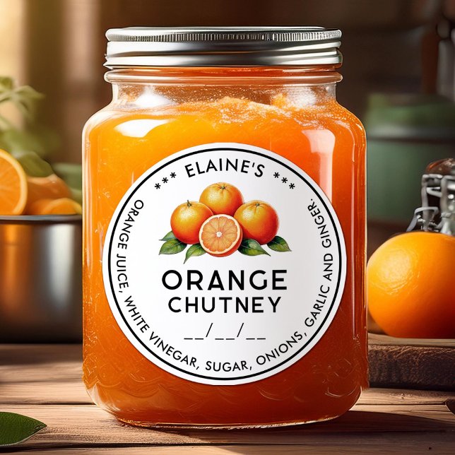 Hausgemachte Orange-Chutney-Zutaten, Konservensieg Runder Aufkleber (Von Creator hochgeladen)