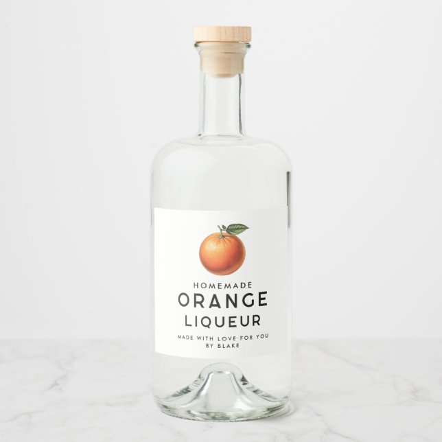 Hausgemachte Orangenliköre mit Orange Alkoholflaschenetikett (Vorderseite)