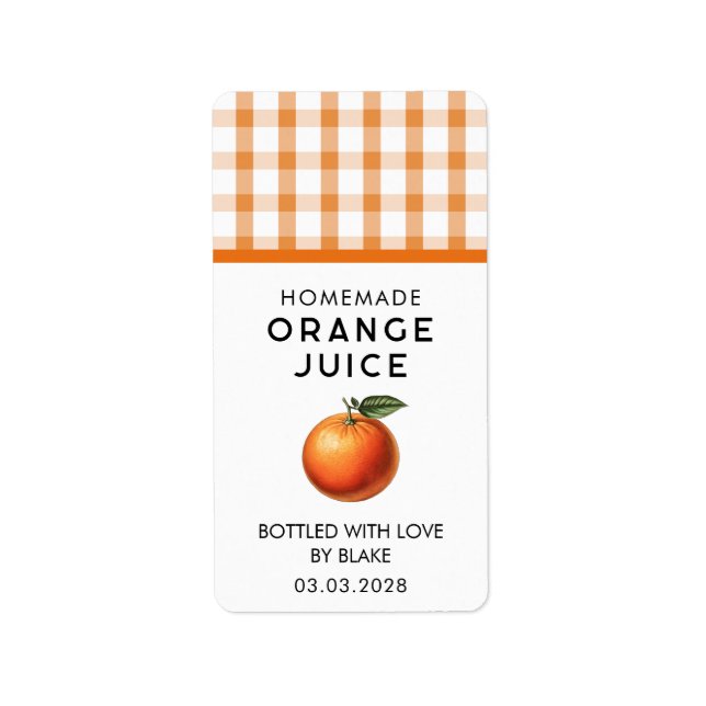 Hausgemachte Orangensaftmarke mit karierten Muster Adressaufkleber (Vorne)