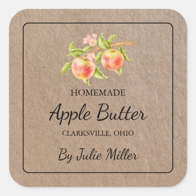 Hausgemachte Papier-Etikette für den Applet Butter Quadratischer Aufkleber (Vorderseite)