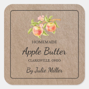 Hausgemachte Papier-Etikette für den Applet Butter Quadratischer Aufkleber