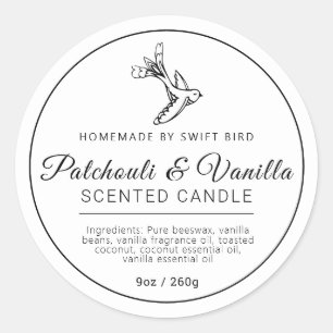Hausgemachte patchouli-vanilla-Vogelkerzenzutaten Runder Aufkleber