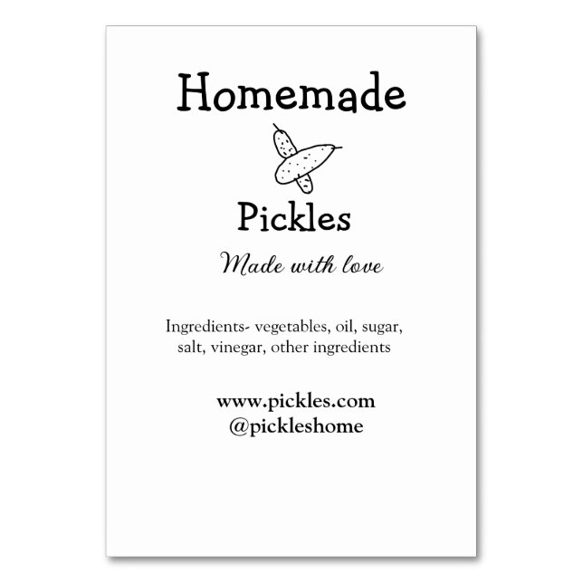 Hausgemachte Pflücke aus Liebe ergänzen Textseite Tischnummer (Vorderseite)