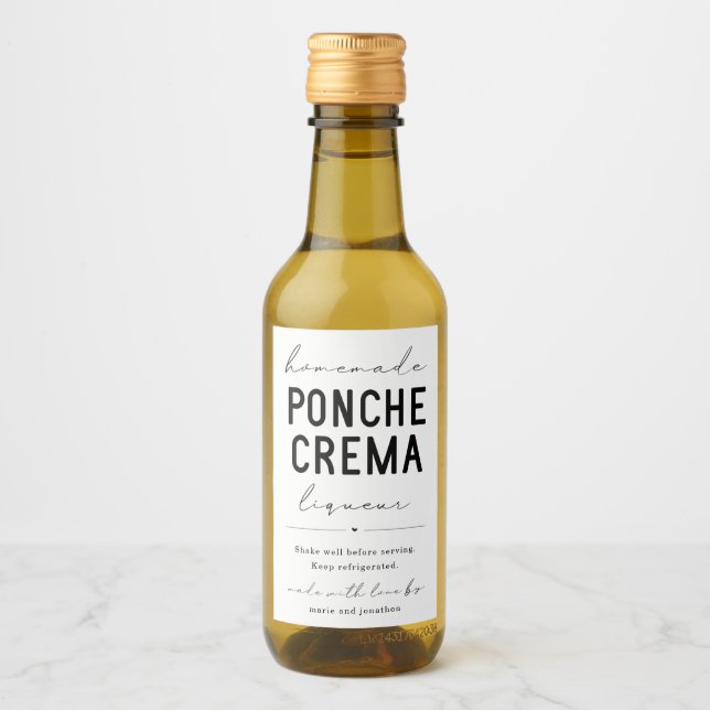 hausgemachte Ponche Crema Likör Flasche Weinetikett (Vorderseite)