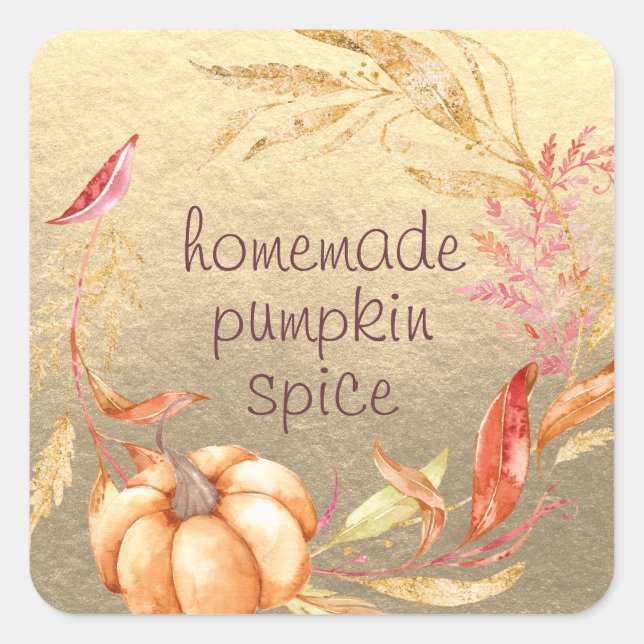 Hausgemachte Pumpkin Gewürz Wasserfarbe Foliage Go Quadratischer Aufkleber (Vorderseite)