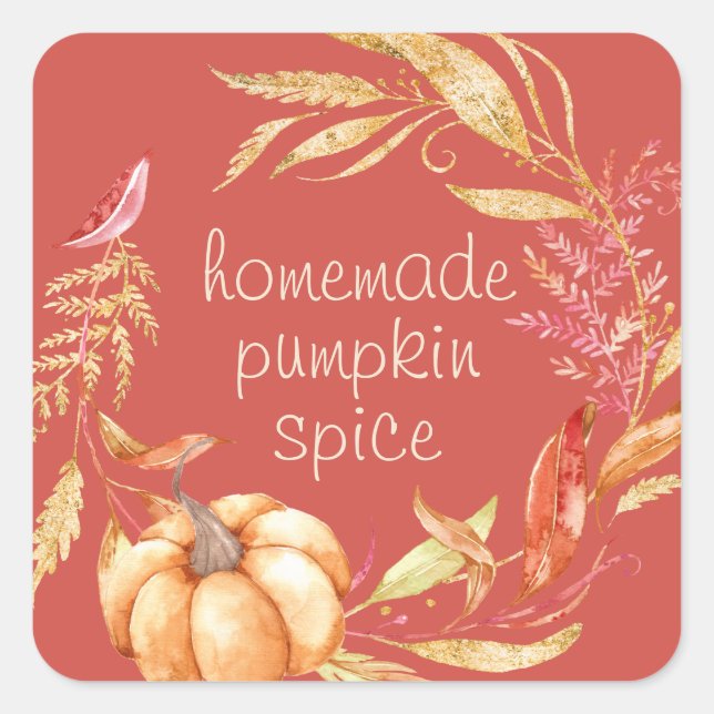 Hausgemachte Pumpkin Gewürz Wasserfarbe Foliage Ro Quadratischer Aufkleber (Vorderseite)