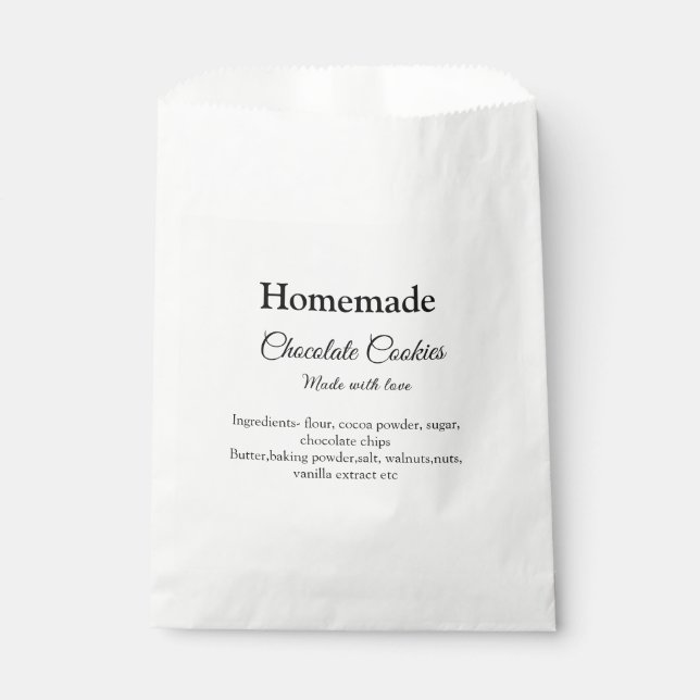 Hausgemachte Schokoladenkekse aus Liebe fügen Text Geschenktütchen (Vorderseite)