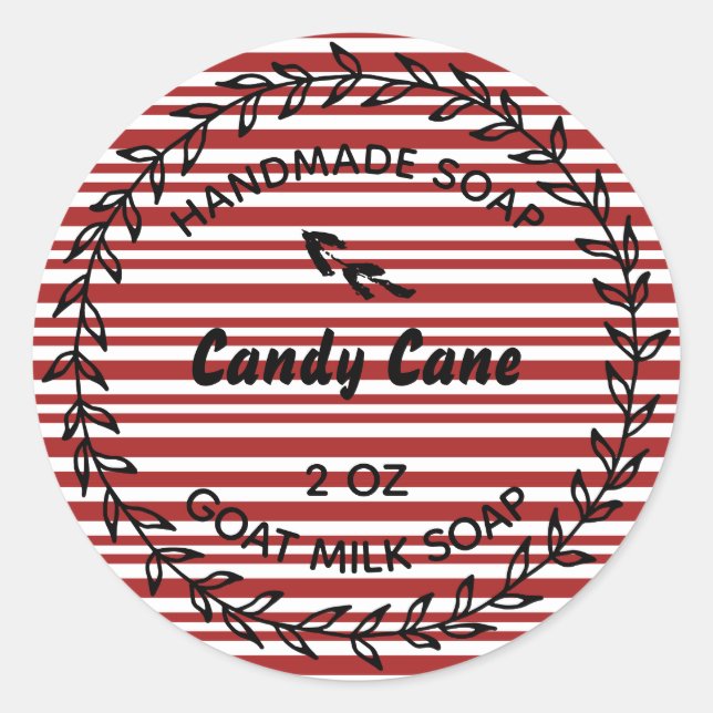 Hausgemachte Seife Rustikale Kranken Candy Cane Runder Aufkleber (Vorderseite)