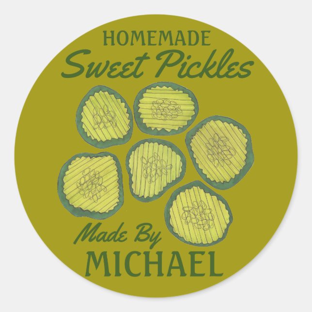 Hausgemachte süße Pickles Personalisierte Dill Pic Runder Aufkleber (Vorderseite)