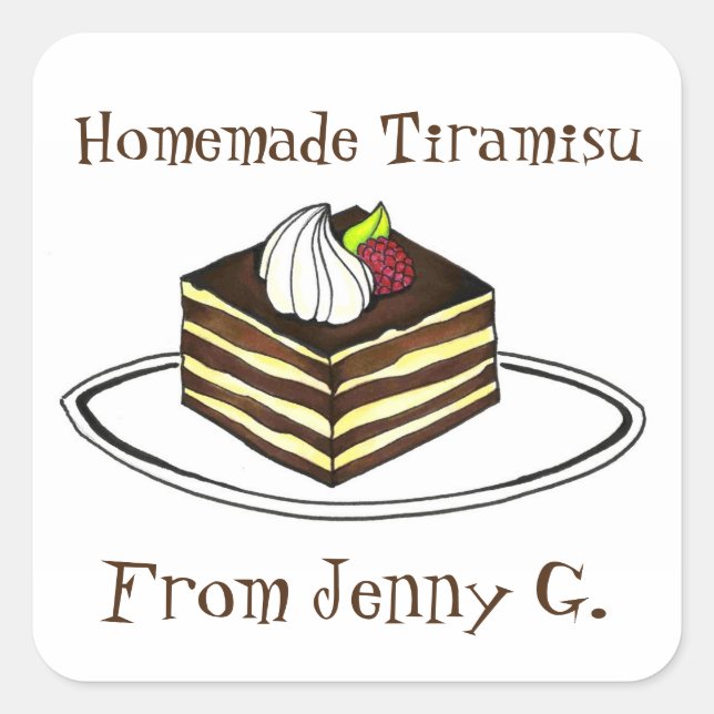 Hausgemachte Tiramisu, gebacken von italienischem  Quadratischer Aufkleber (Vorderseite)