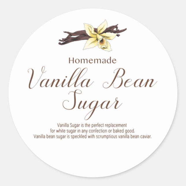 Hausgemachte Vanilla-Zuckermarke, Vanilla-Bohnenpa Runder Aufkleber (Vorderseite)