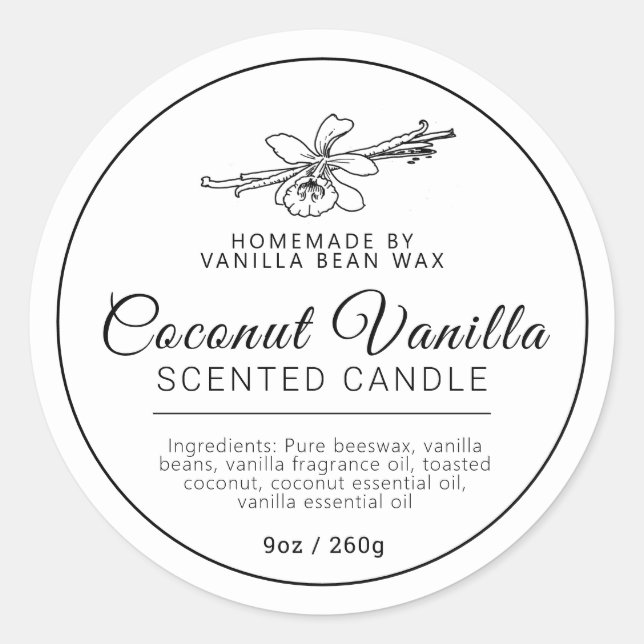 Hausgemachte Vanille-Kokoskerzen Runder Aufkleber (Vorderseite)