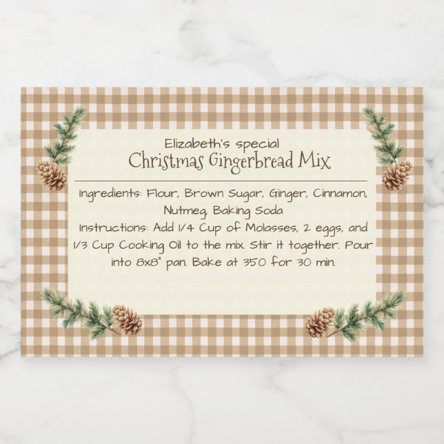 Hausgemachte Weihnachtsgebäck Mix Gingham Pine Con Lebensmitteletikett (Einzelnes Label)