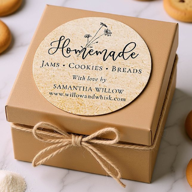 Hausgemachte Wildblume Kraft Custom Product Packag Runder Aufkleber (custom packaging label homemade round botanical business drink food gift kraft black WILDFLOWERS)