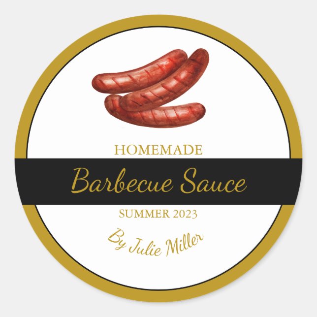 Hausgemachte Würste Barbecue Sauce GRILLEN Label Runder Aufkleber (Vorderseite)