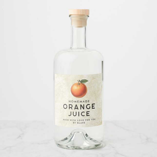 Hausgemachter Orangensaft Alkoholflaschenetikett (Vorderseite)