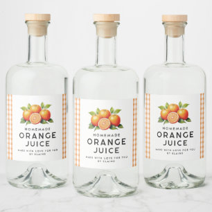hausgemachter Orangensaft mit Orangen und Blätter Alkoholflaschenetikett
