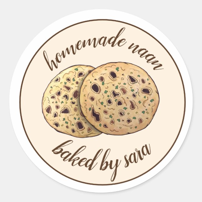 Hausgemachtes indisches Naan-Brot, hergestellt von Runder Aufkleber (Vorderseite)
