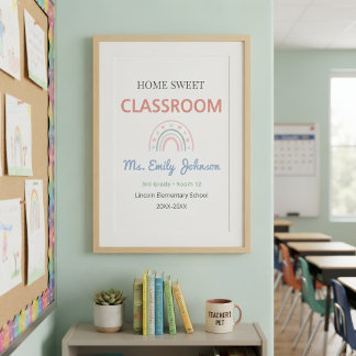 Hausgemütliches Klassenzimmer-Schild mit Lehrernam Poster