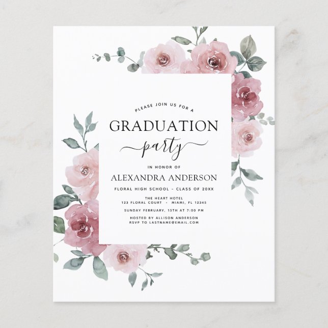 Haushalt 2023 Dusty Pink Rose Abschluss Floral Flyer (Vorne)
