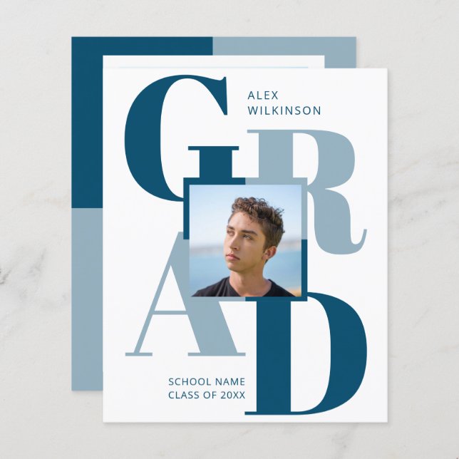 HAUSHALT 2023 Modernes Blue Script 2 Foto Einladun (Vorne/Hinten)