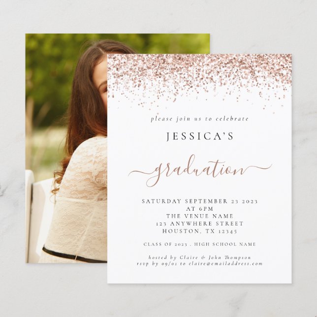 Haushalt 2024 Abschluss Foto Rose Gold Glitzer (Vorne/Hinten)