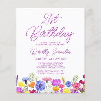 HAUSHALT 21. Geburtstag Lila Wildblume Einladung