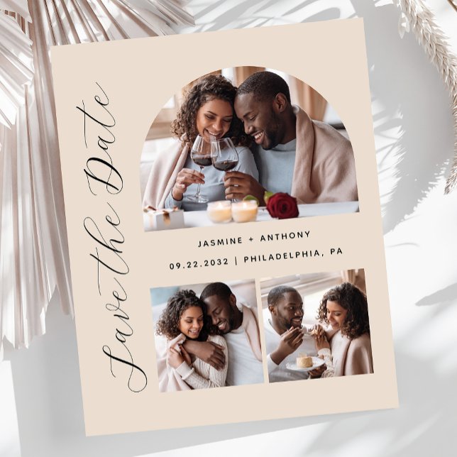 Haushalt 3-Foto Arch Beige Save the Date (Von Creator hochgeladen)