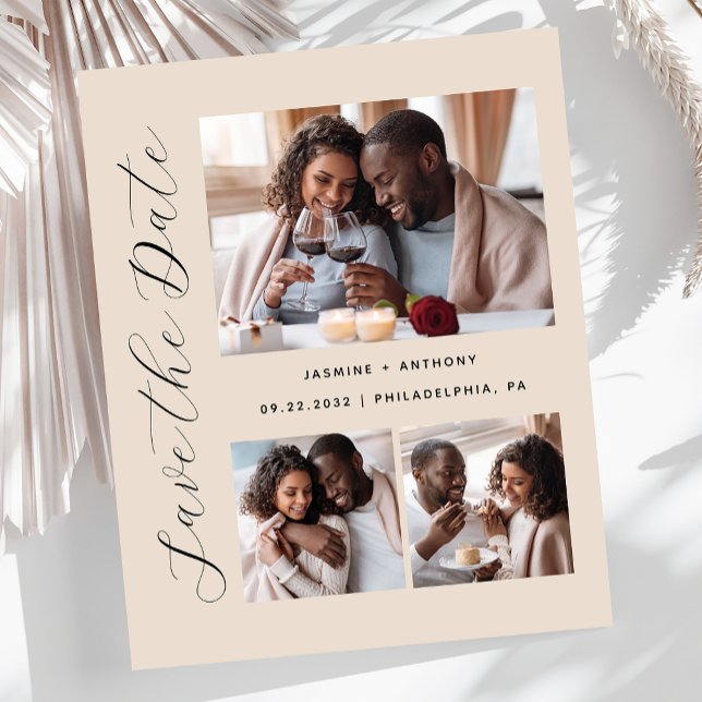 Haushalt 3-Foto Beige Save the Date (Von Creator hochgeladen)