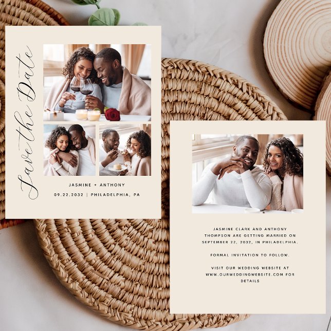 Haushalt 4-Foto Minimalistisch Beige Save the Date (Von Creator hochgeladen)