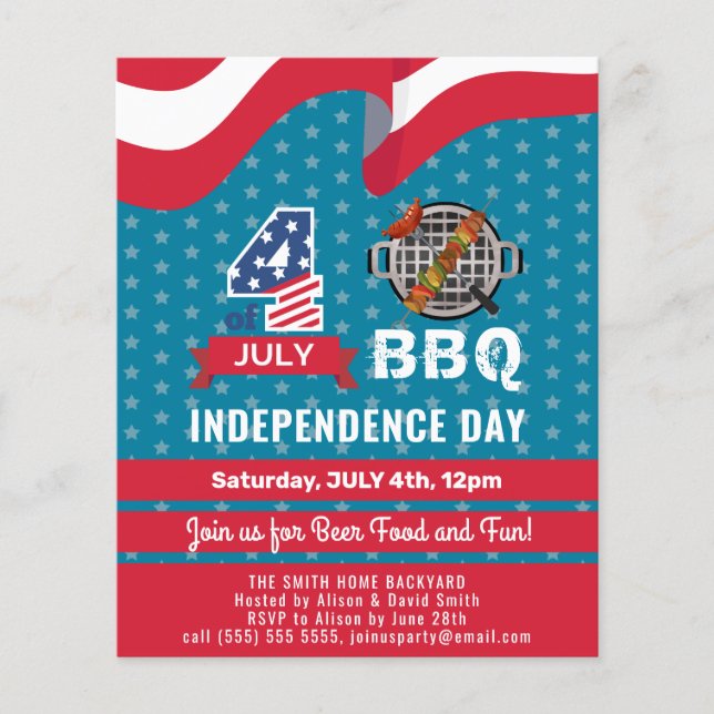 HAUSHALT 4. JULY Red White Blue GRILLEN Einladung Flyer (Vorne)