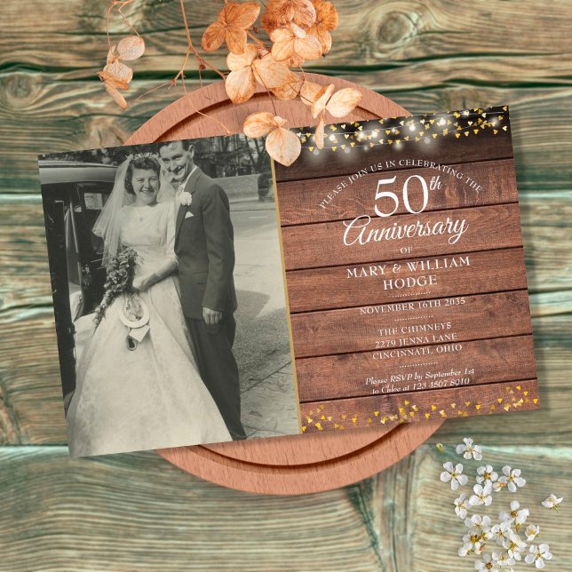 Haushalt 50 Jahre Rustikales Foto Einladung (Budget 50th Anniversary Rustic Photo Invitation)